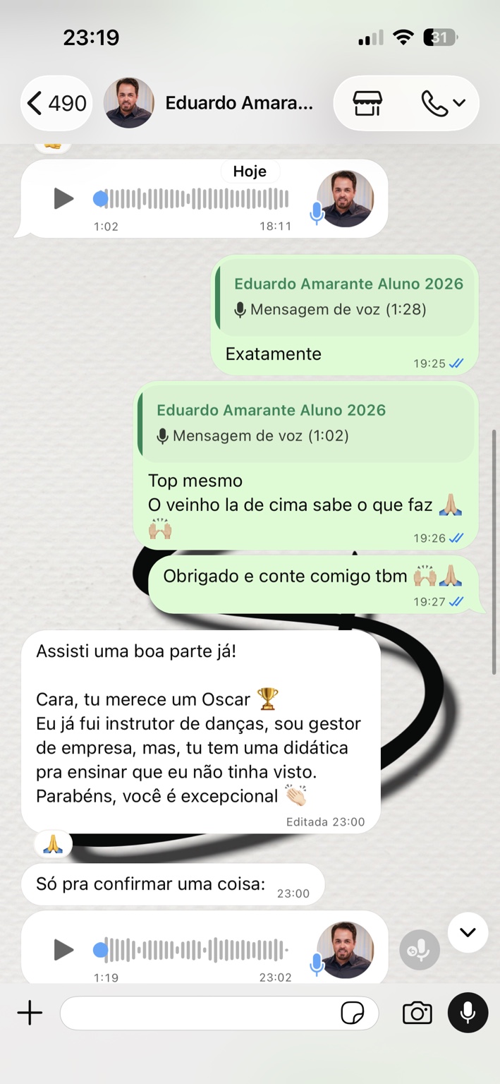 Mensagem de Eduardo Amaranta elogiando a didática de Saimon Stival